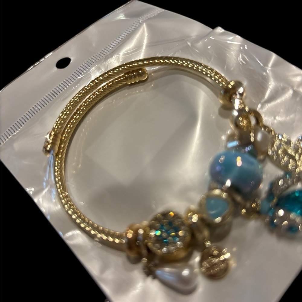 Gold-Tone Charm Bracelet – Blue, Pearl & Crystal Accents - Picture 5 of 6